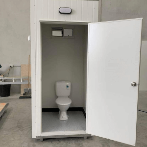 Single toilet with door open